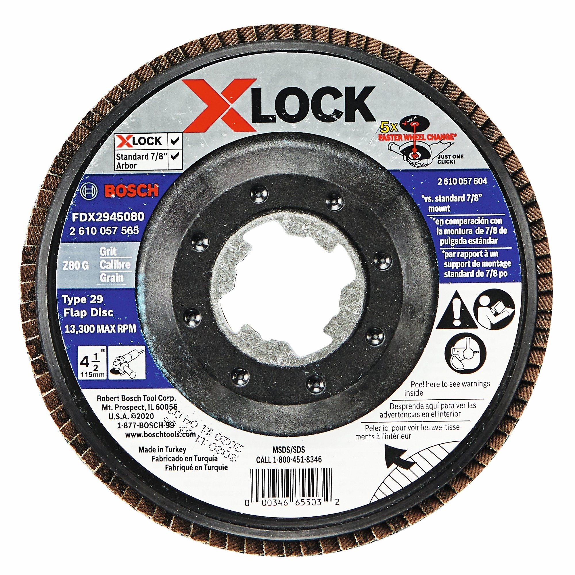Bosch Type 29 Flap Disc — 4 1/2in., 80 Grit, X-LOCK Arbor, Model# FDX2945080